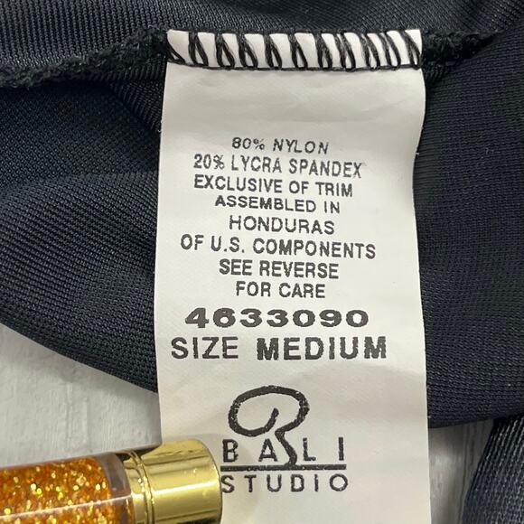 Vintage Bali Studio Nylon Stretch Waist Knee Length Side Slit Basic Black Slip - Picture 6 of 9